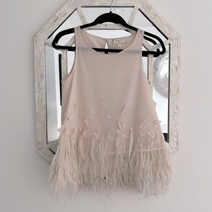 Anthropologie pale pink tank with pearl appliqué and feather detail.  Size XS